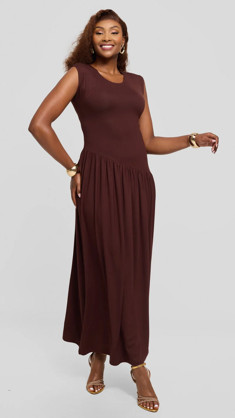 Vivo Extended Sleeve Maxi Dress in Jersey - Chocolate