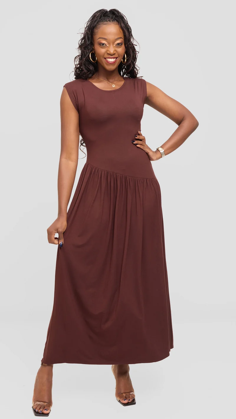 Vivo Extended Sleeve Maxi Dress in Jersey - Chocolate