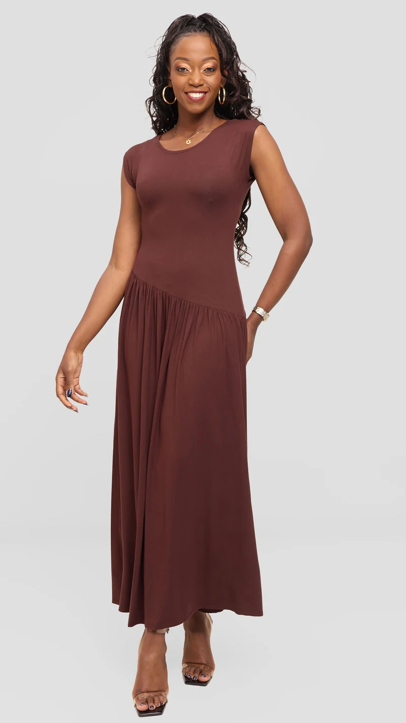 Vivo Extended Sleeve Maxi Dress in Jersey - Chocolate