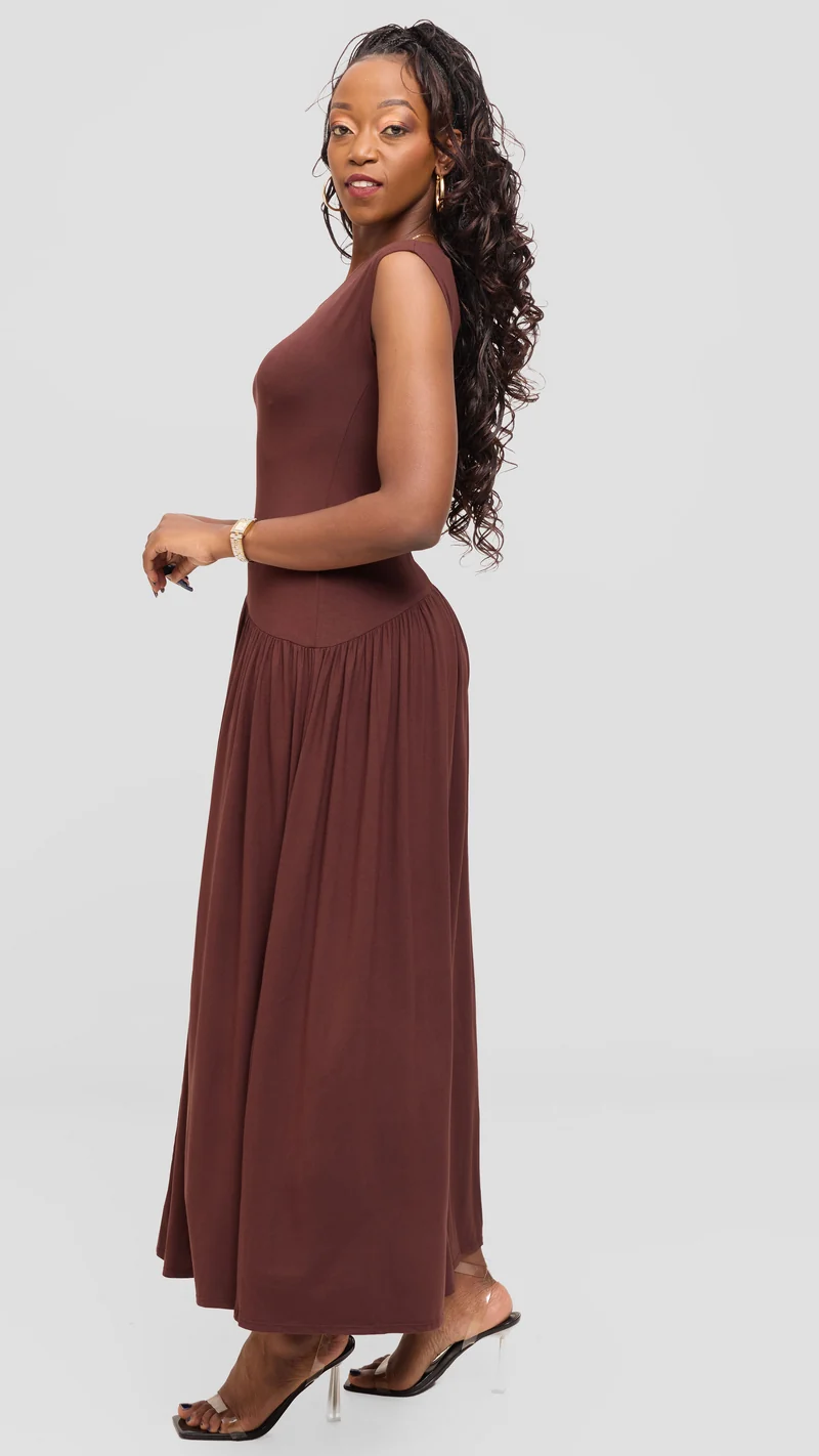 Vivo Extended Sleeve Maxi Dress in Jersey - Chocolate