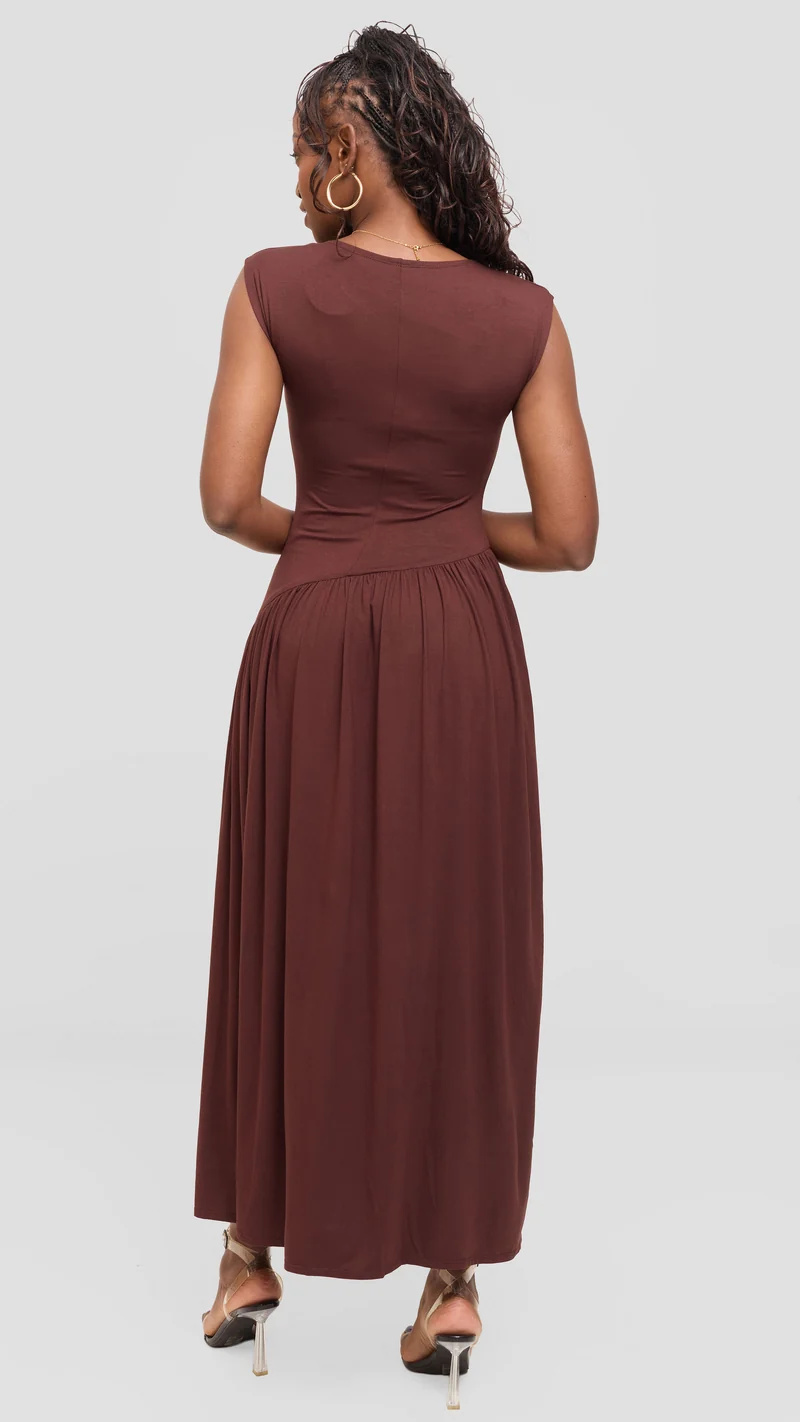 Vivo Extended Sleeve Maxi Dress in Jersey - Chocolate