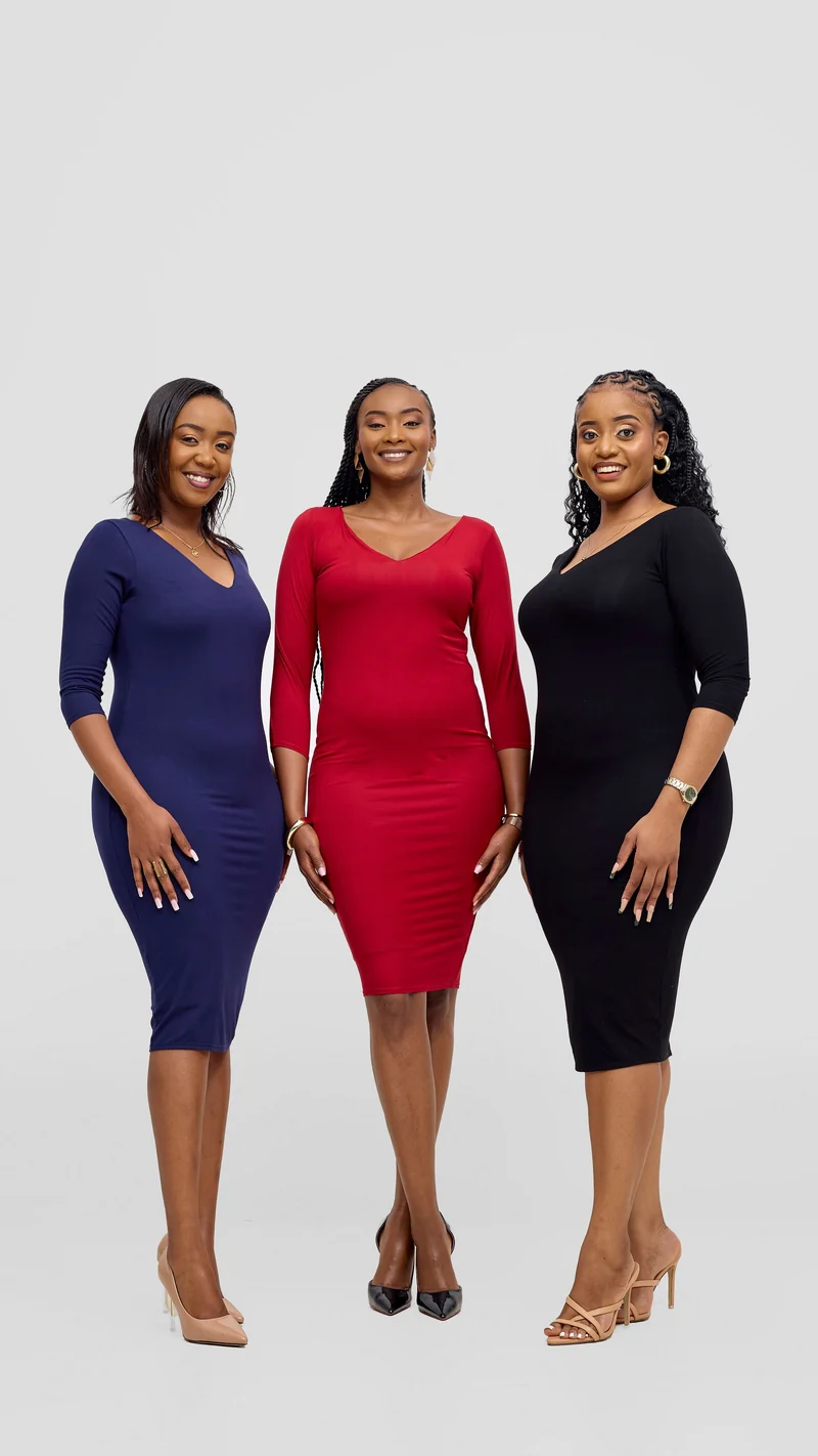 Vivo Basic 3/4 Sleeve Double Layered Bodycon Dress - Black