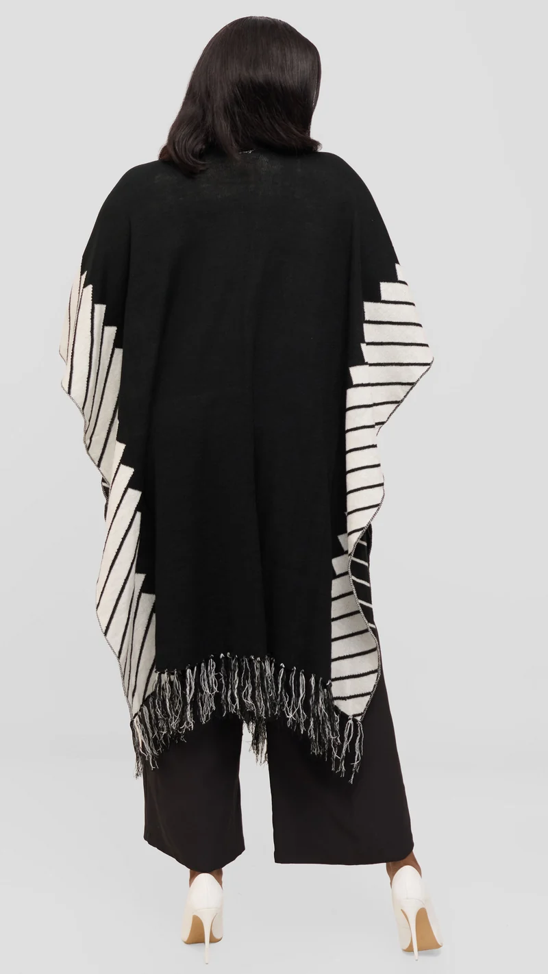 Vivo 2 Tone Border Wrap Poncho - Black / Off White