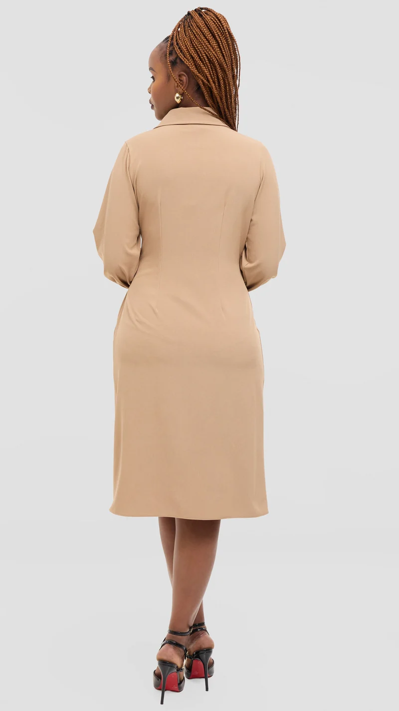 Vivo Long Sleeve Tie Dress in Crepe - Taupe