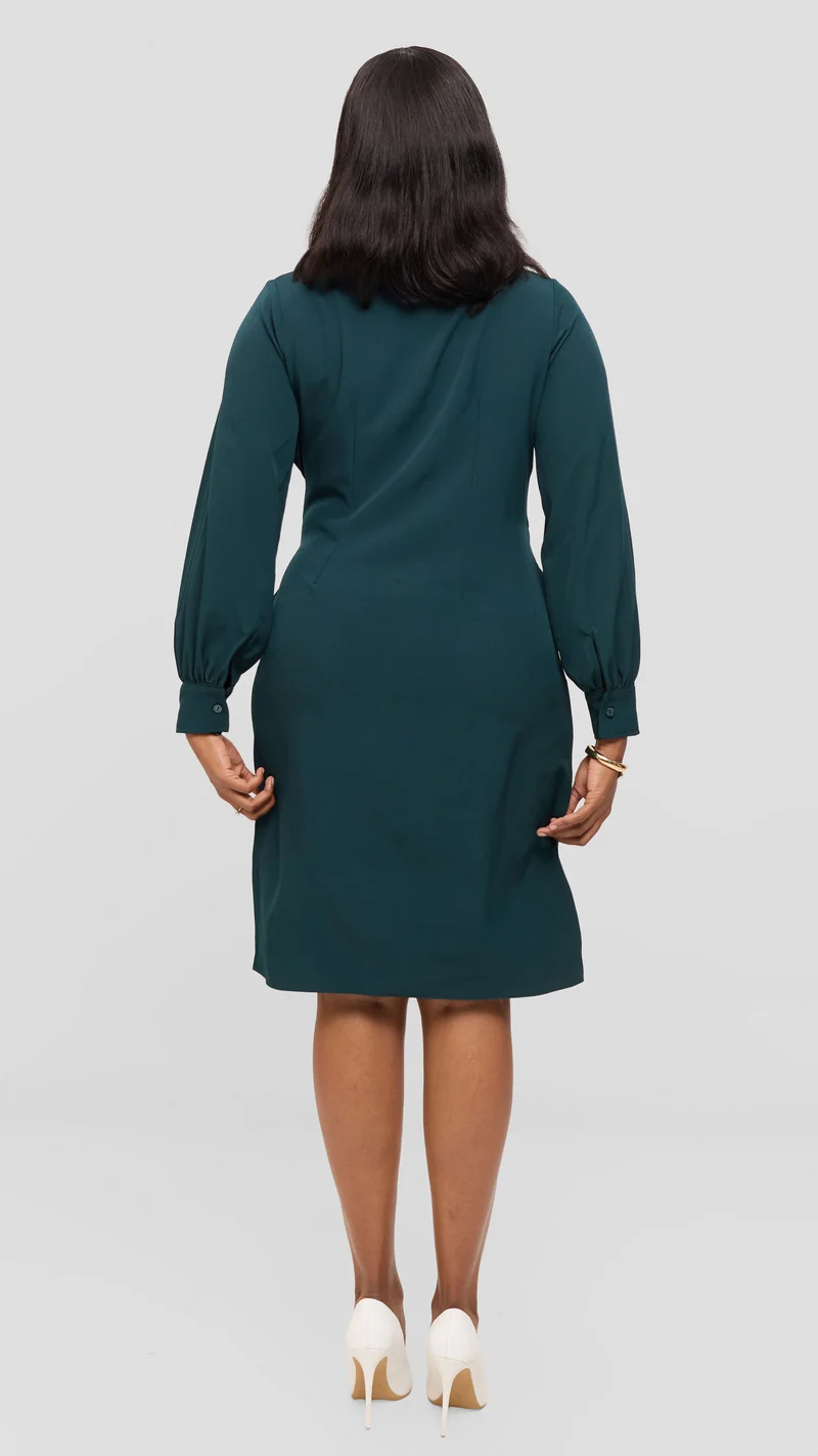 Vivo Long Sleeve Tie Dress in Crepe - Dark Green