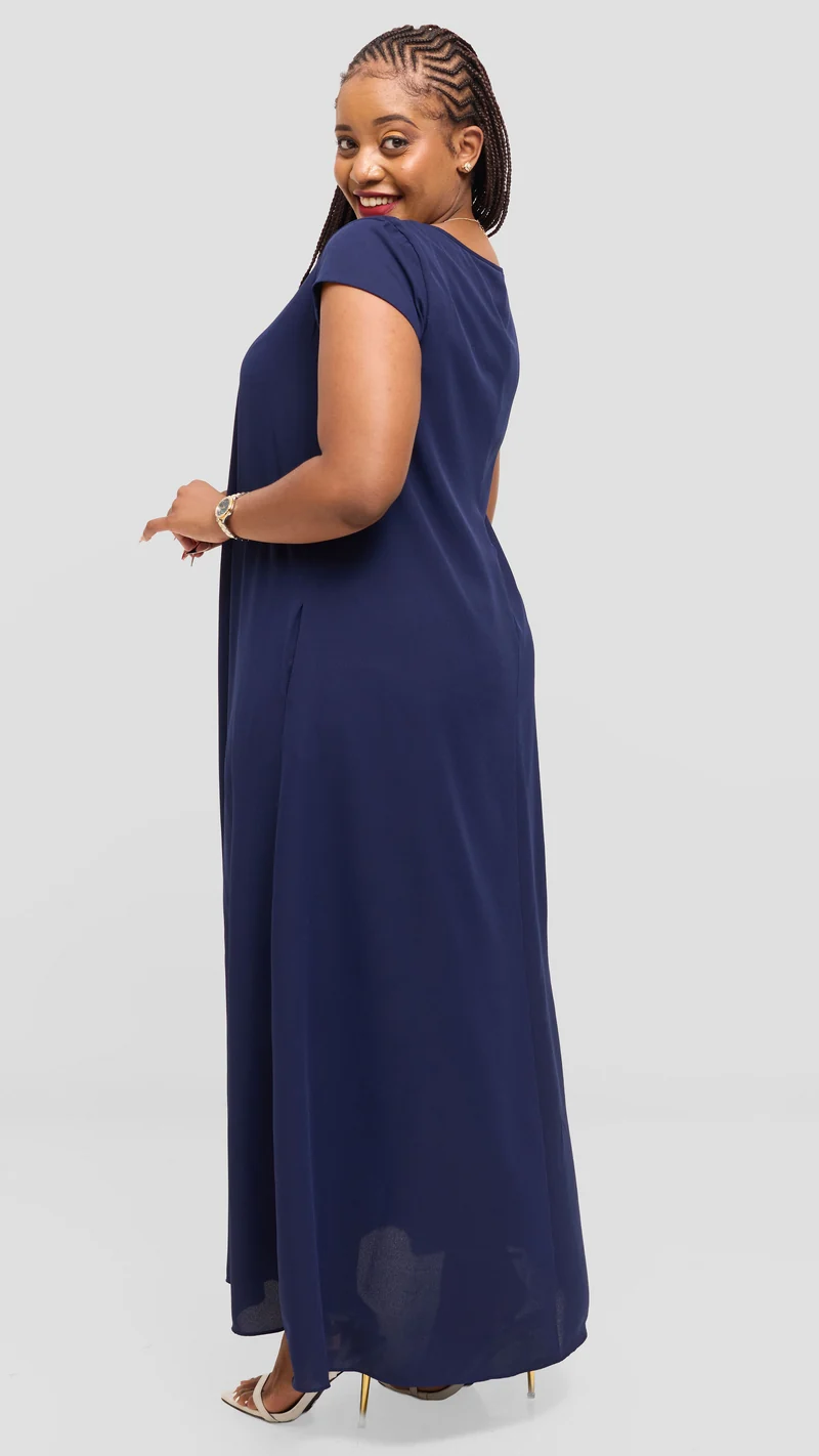 Vivo Basic Cap Sleeve Maxi Dress in Chiffon - Navy
