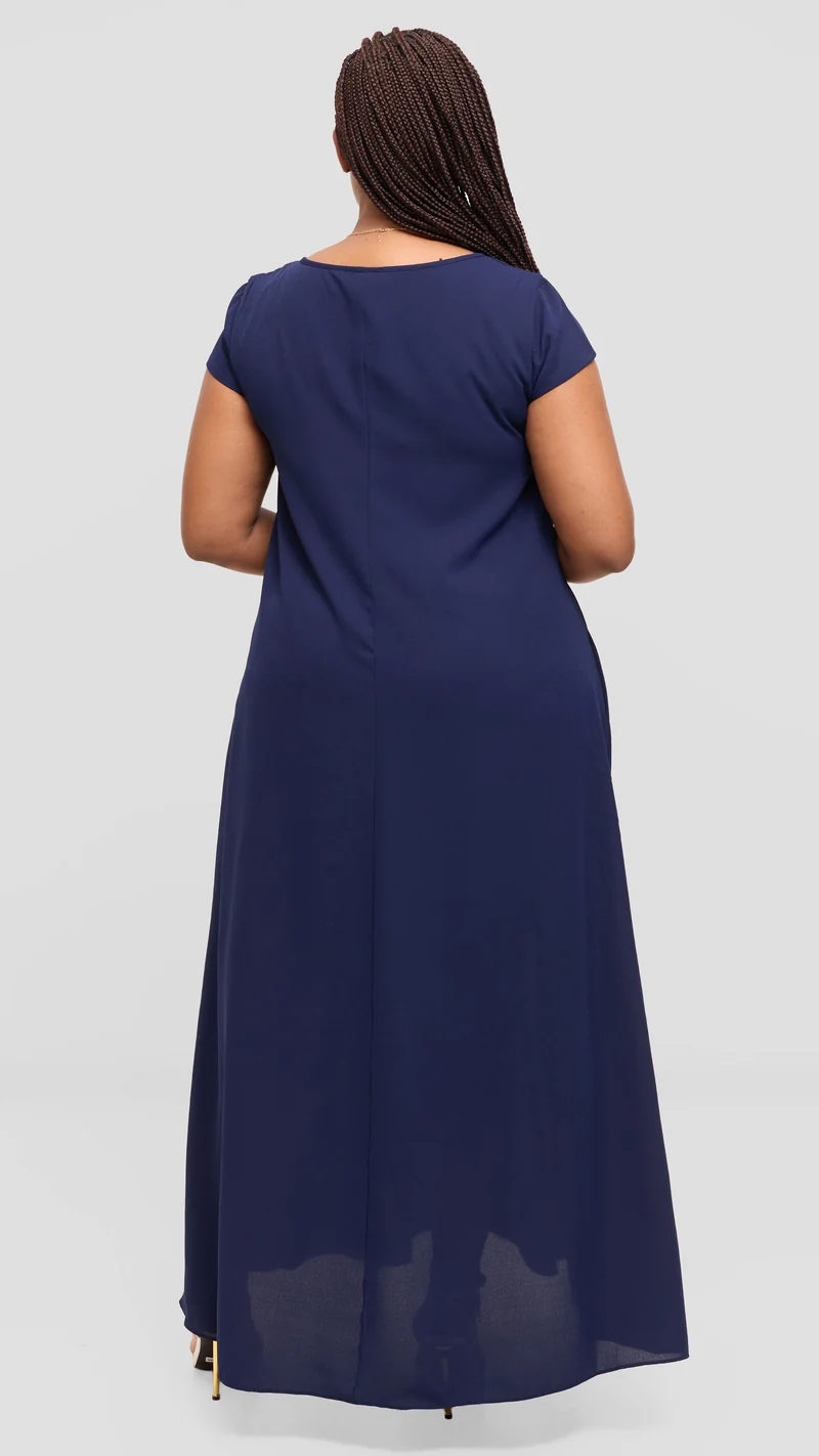 Vivo Basic Cap Sleeve Maxi Dress in Chiffon - Navy
