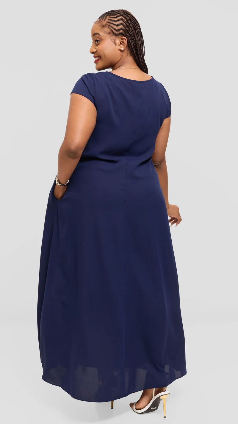 Vivo Basic Cap Sleeve Maxi Dress in Chiffon - Navy