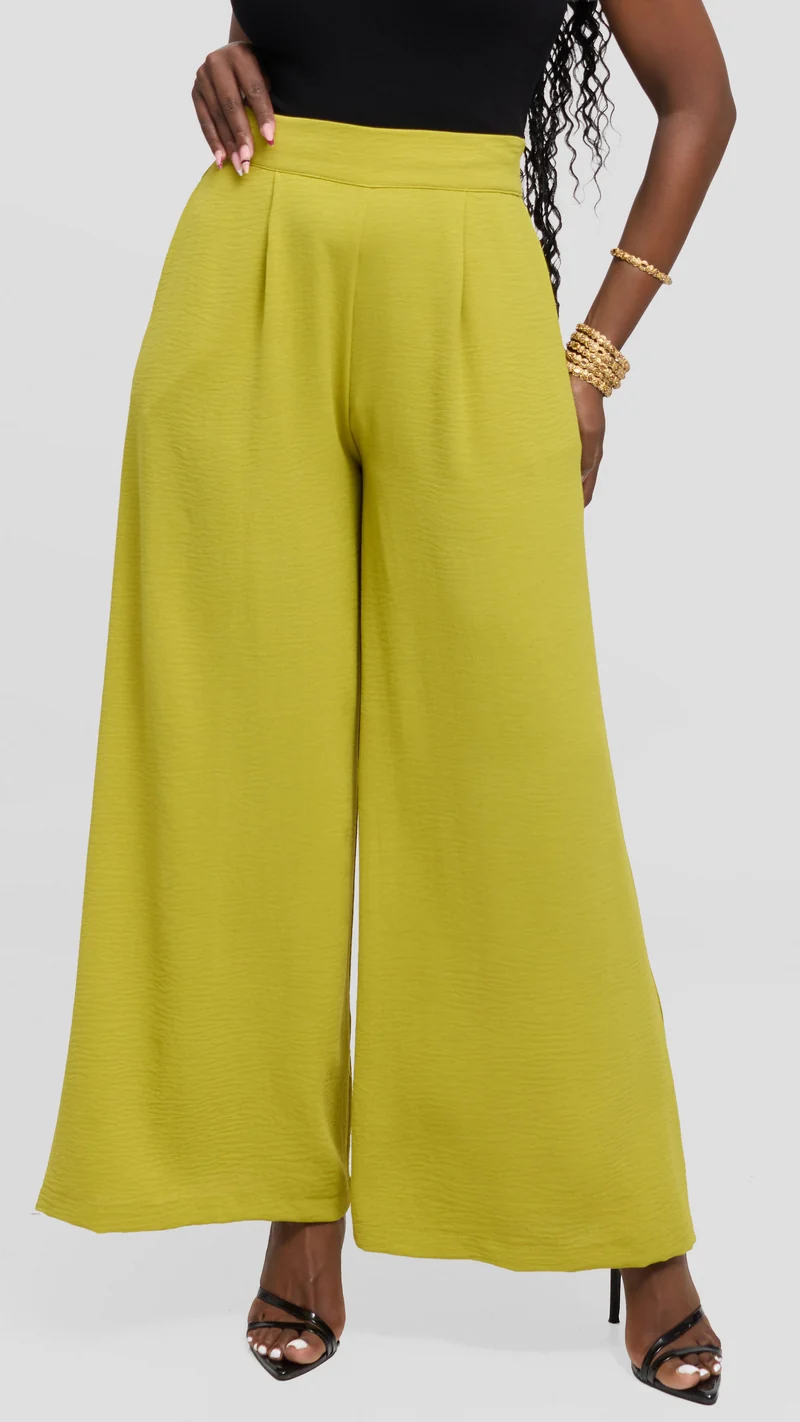 Vivo Wide Leg Pants in Crepe - Dark Green