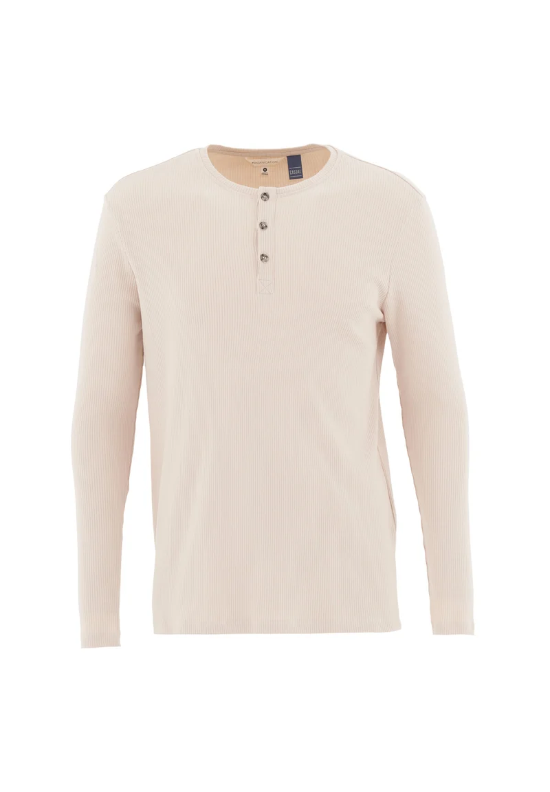Geripptes Henley Langarmshirt aus Bio-Baumwolle