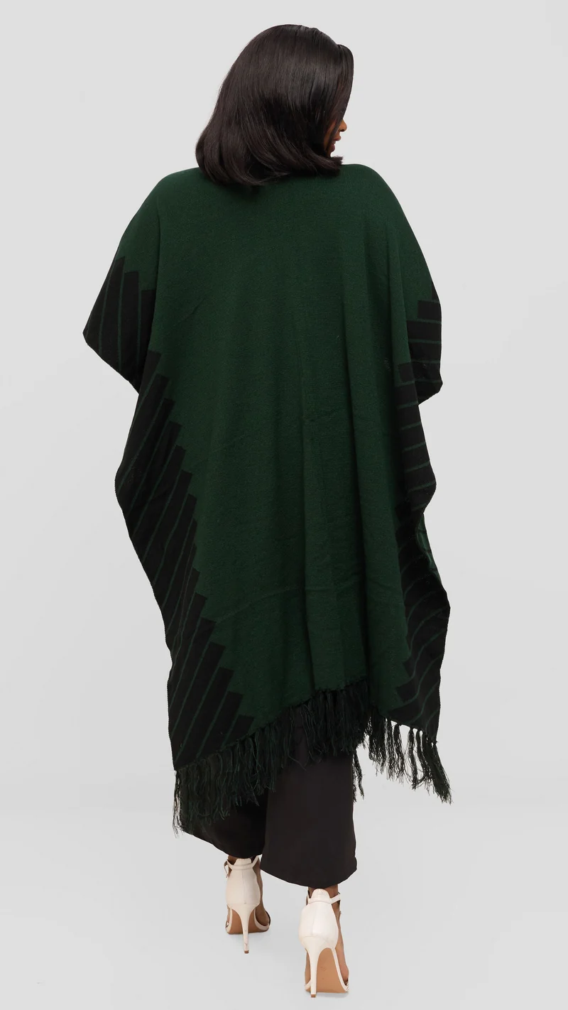 Vivo 2 Tone Border Wrap Poncho - Black / Dark Green