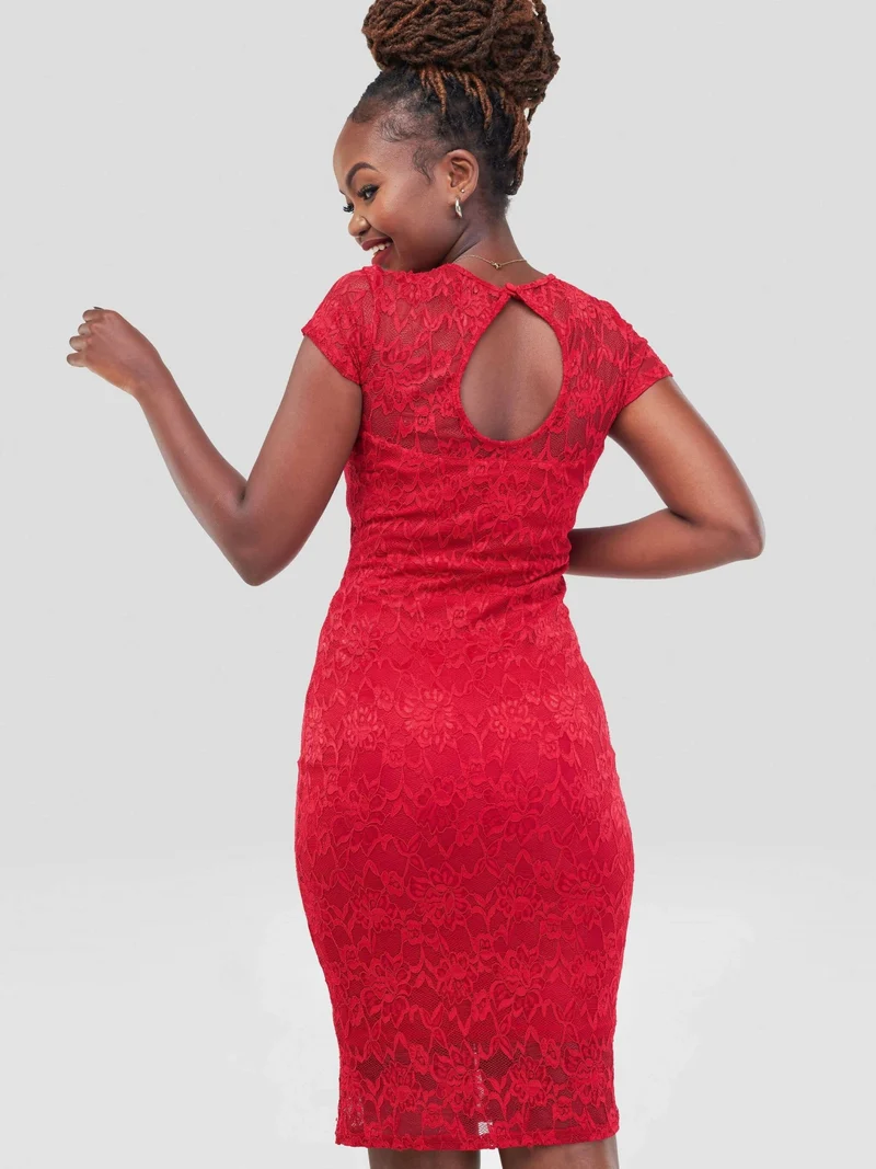 WSC Pambo Immaculate Chic Fitted Midi Dress - Wine