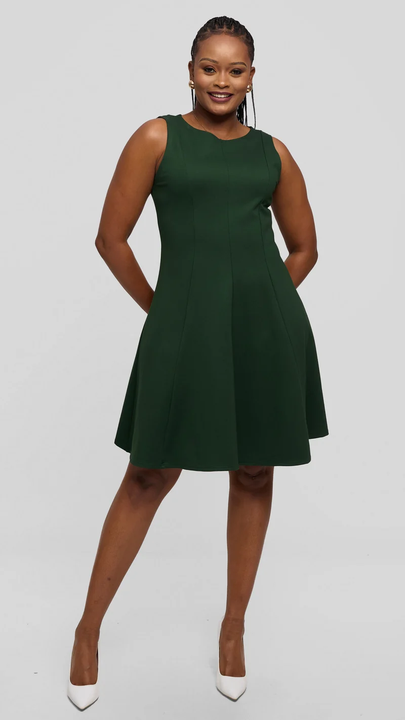 Vivo Studio A-Line Mini Dress in Ponte - Dark Green