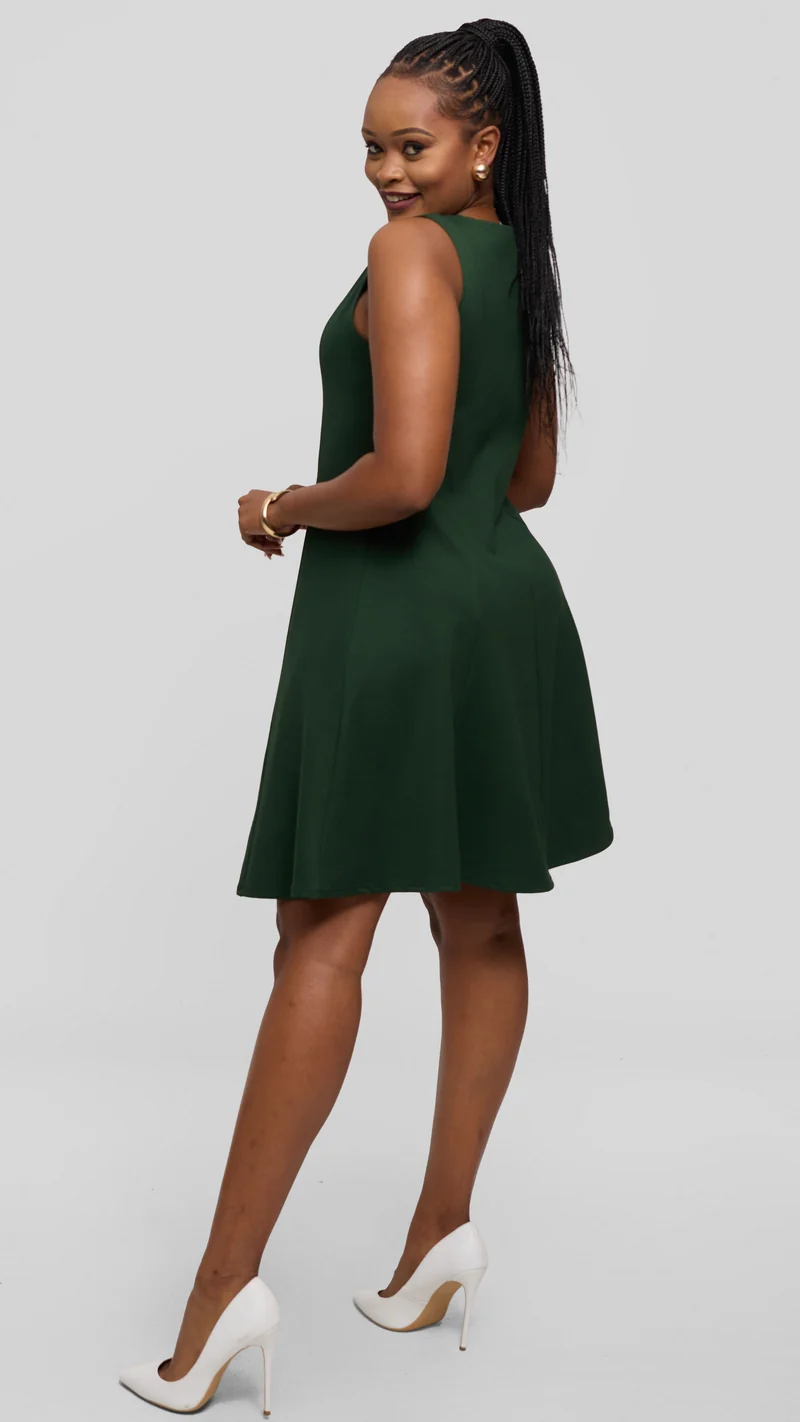 Vivo Studio A-Line Mini Dress in Ponte - Dark Green