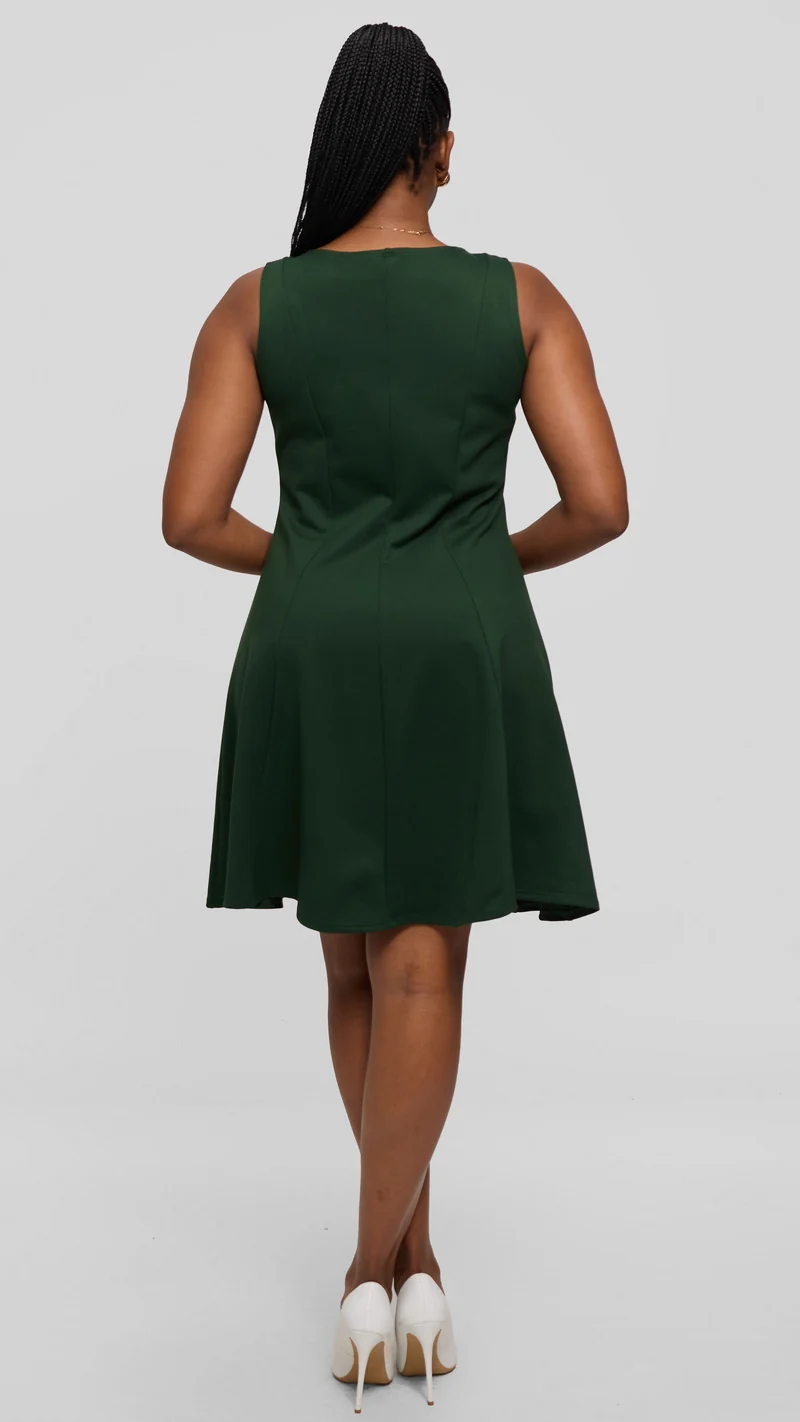 Vivo Studio A-Line Mini Dress in Ponte - Dark Green