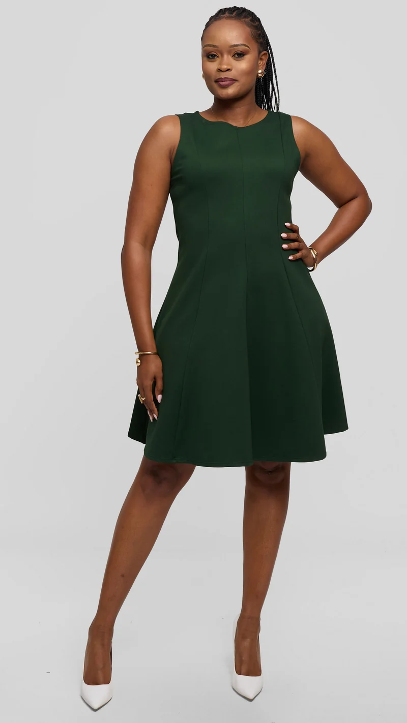 Vivo Studio A-Line Mini Dress in Ponte - Dark Green