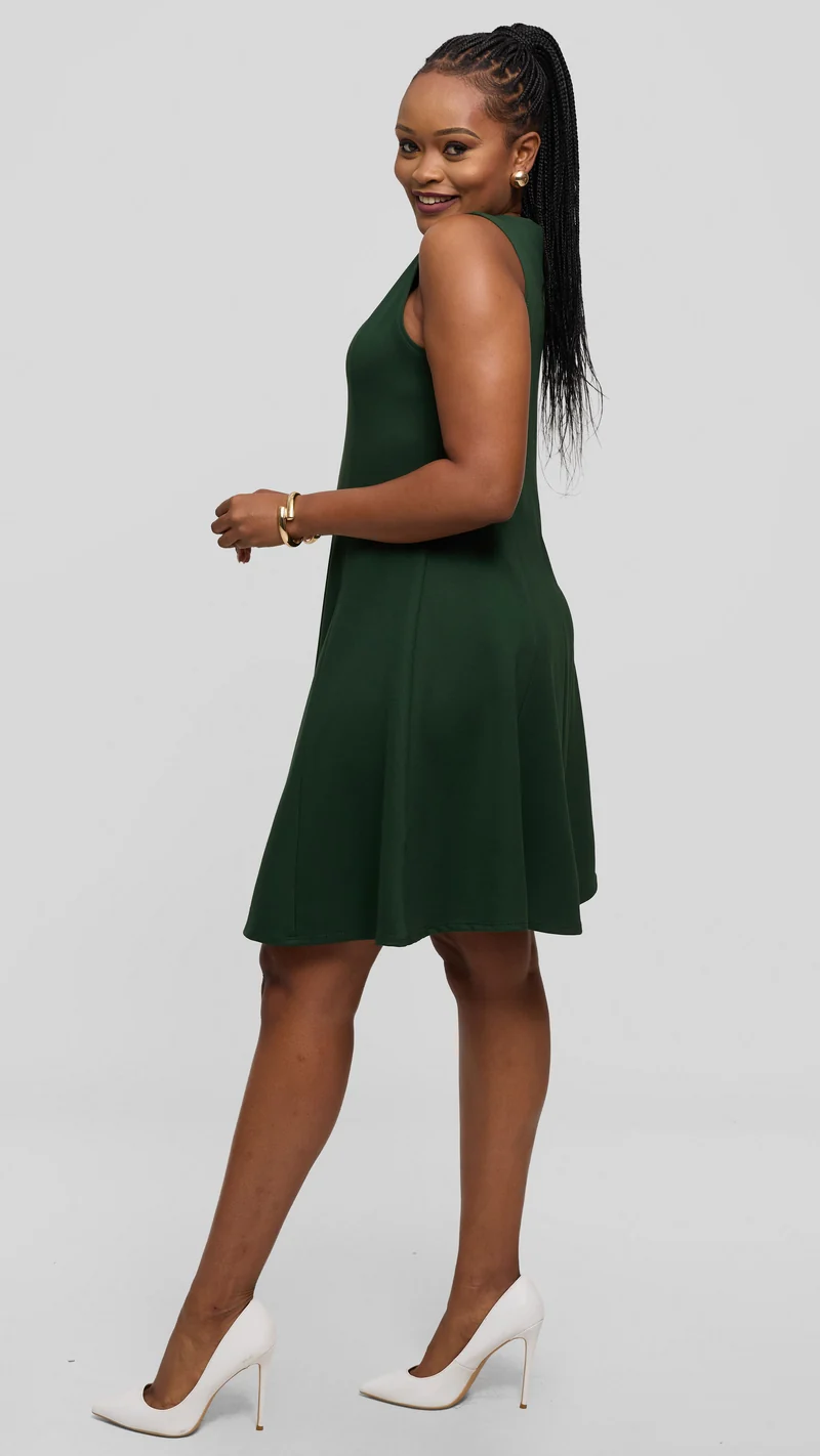 Vivo Studio A-Line Mini Dress in Ponte - Dark Green