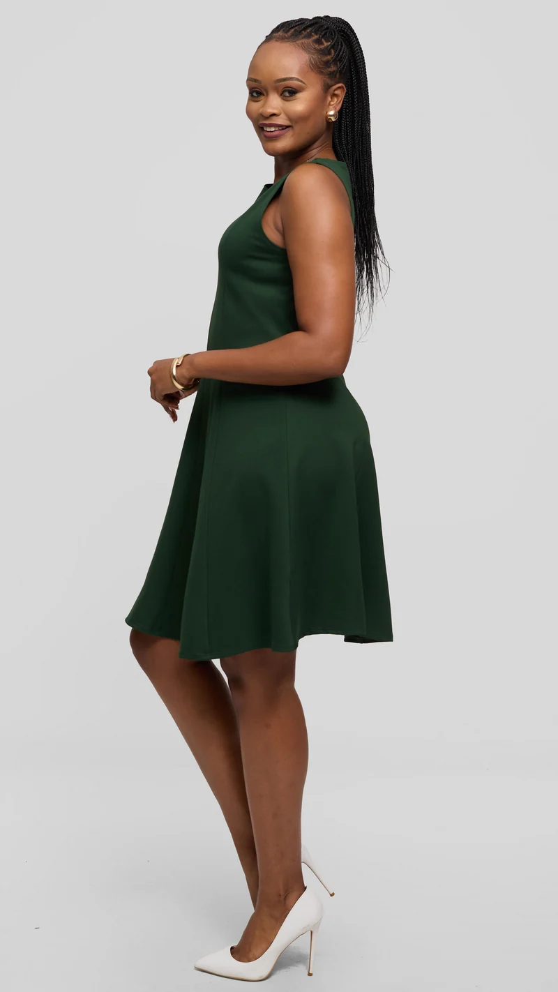 Vivo Studio A-Line Mini Dress in Ponte - Dark Green