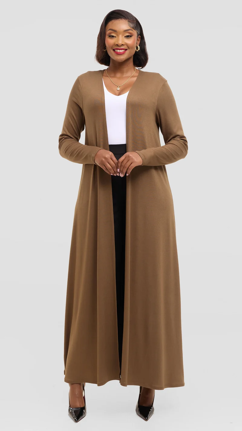 Vivo Long Sleeve Maxi Waterfall in Jersey - Dark Tan