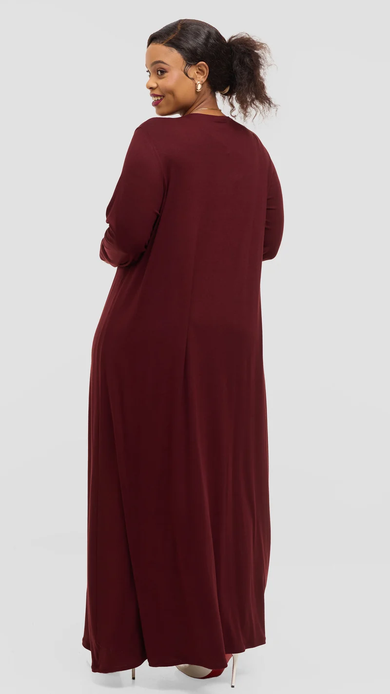 Vivo Long Sleeve Maxi Waterfall in Jersey - Mulberry