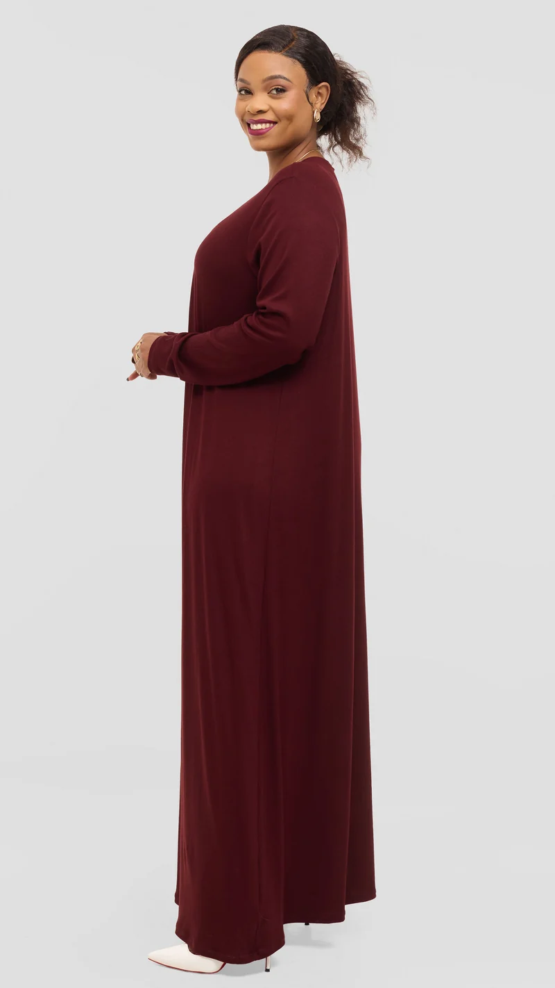 Vivo Long Sleeve Maxi Waterfall in Jersey - Mulberry