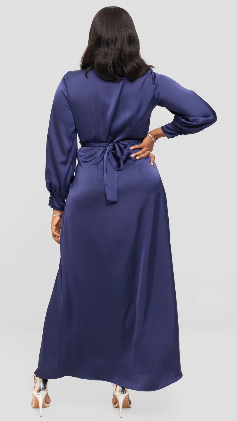 Vivo Maxi Wrap Dress in Satin - Navy