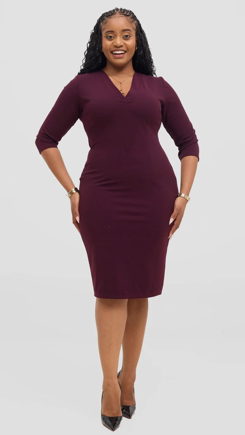 Vivo J.O V-Neck Sheath Dress - Burgundy