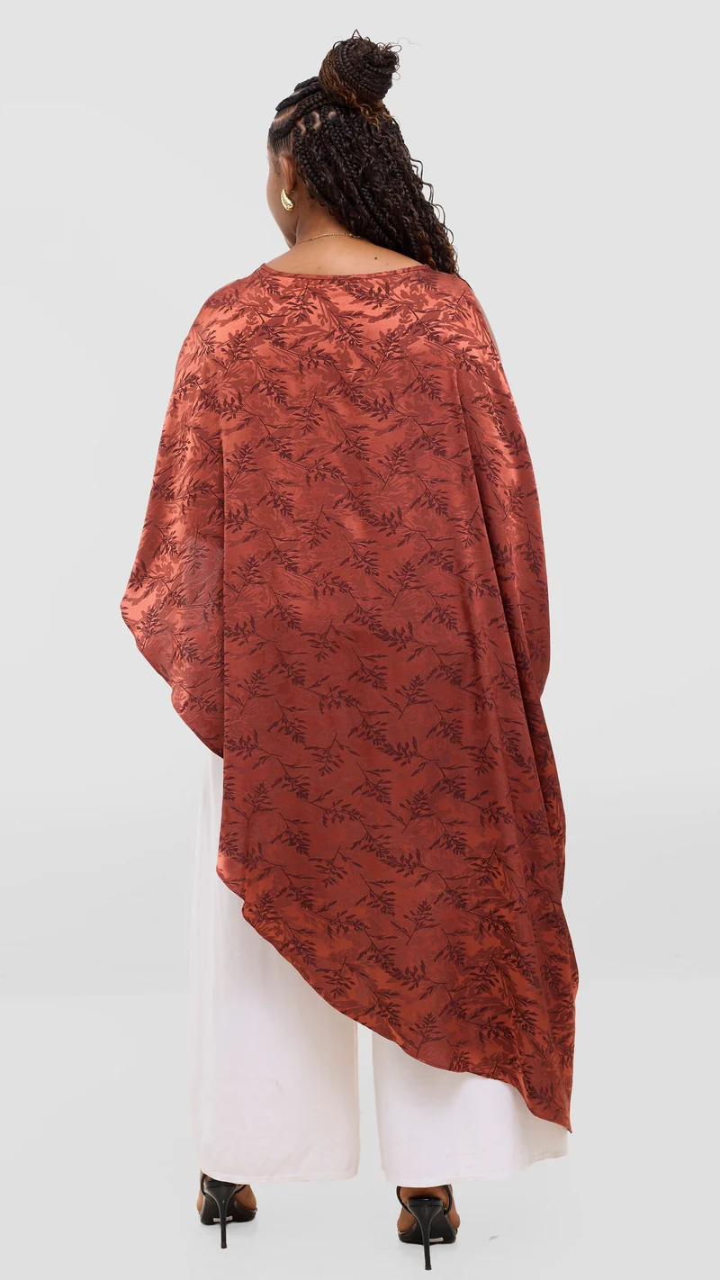 Vivo Liora Asymmetrical Kaftan Top in Satin - Rust Textured Print