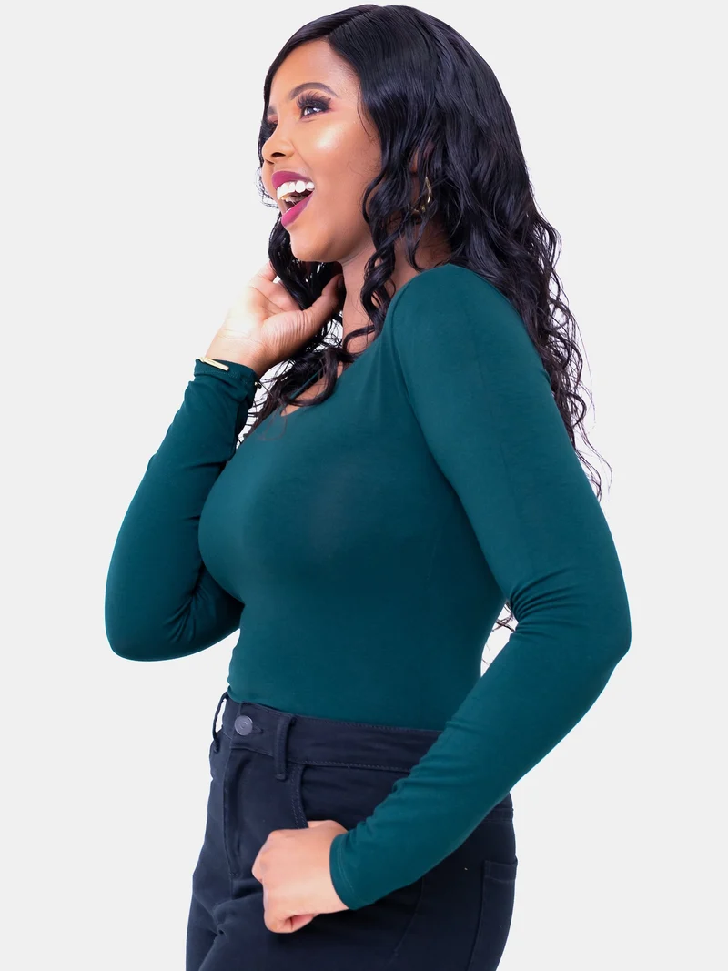 Vivo Basic Long Sleeved Bodysuit in Jersey - Dark Green