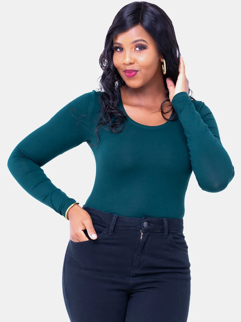Vivo Basic Long Sleeved Bodysuit in Jersey - Dark Green