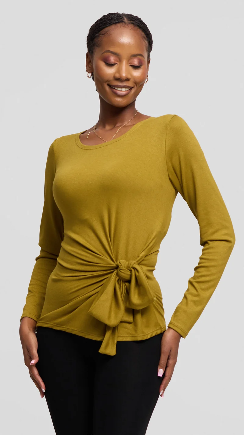 Vivo Tie Top in Jersey - Olive
