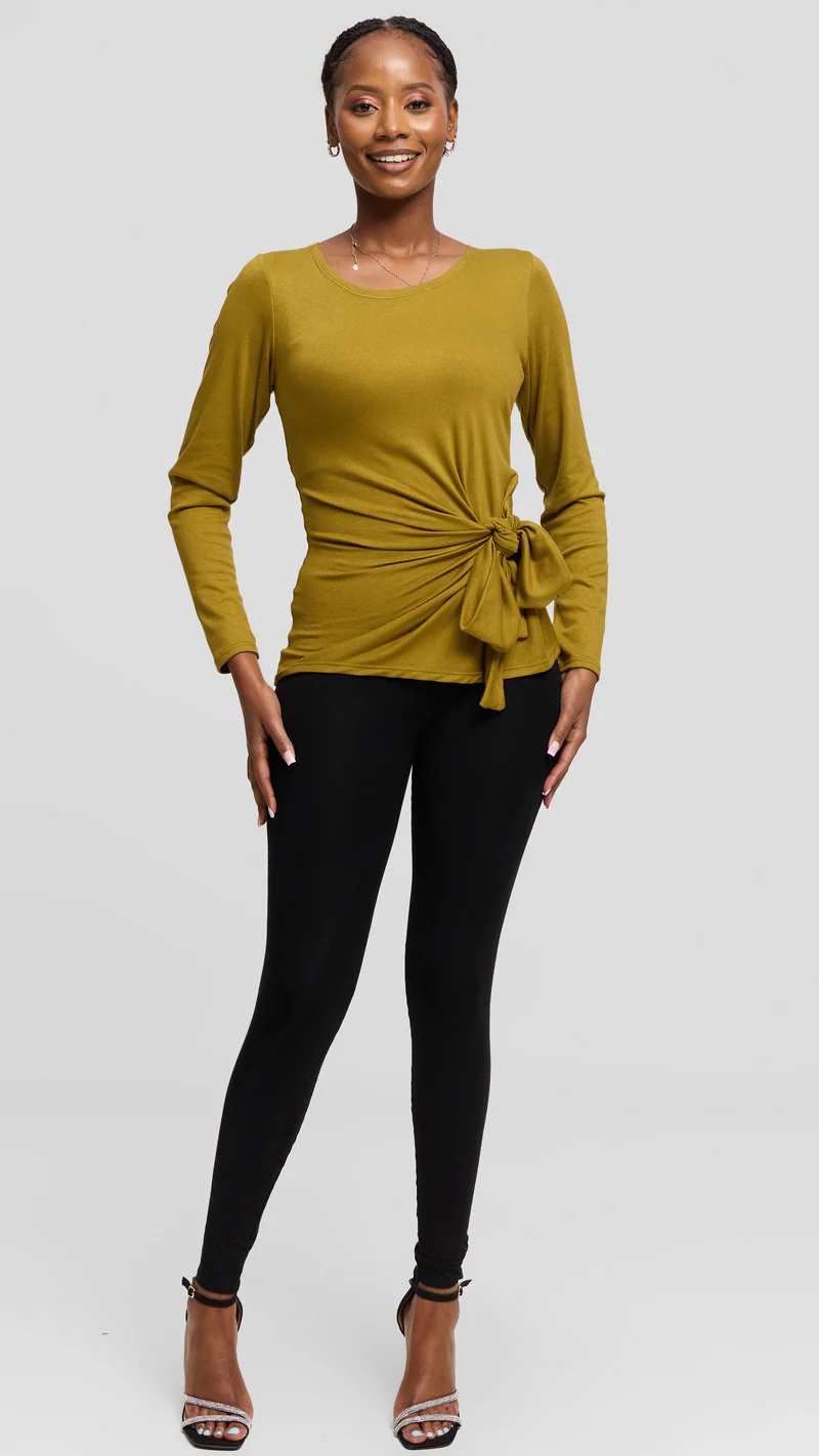 Vivo Tie Top in Jersey - Olive