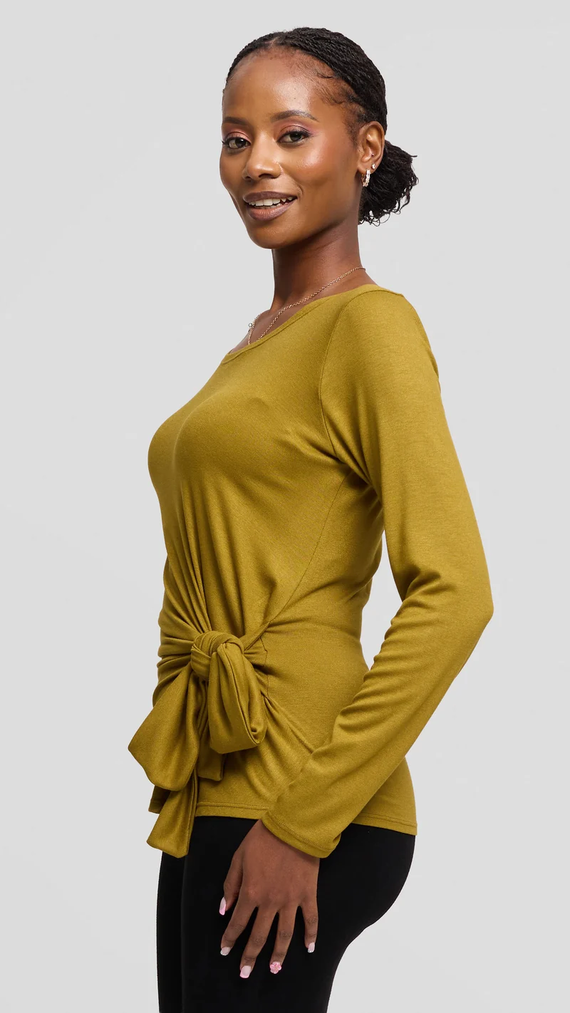 Vivo Tie Top in Jersey - Olive