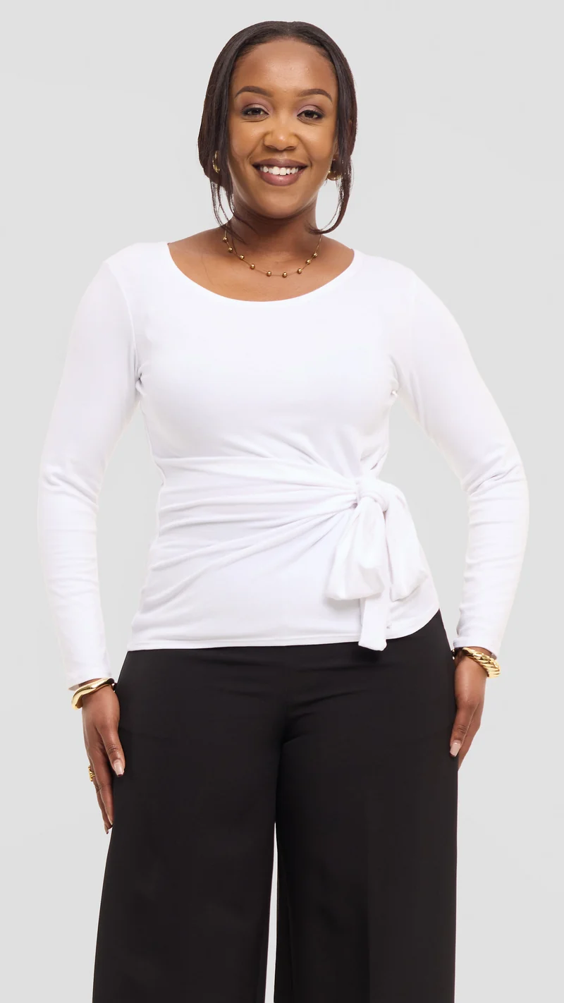 Vivo Tie Top in Jersey - White