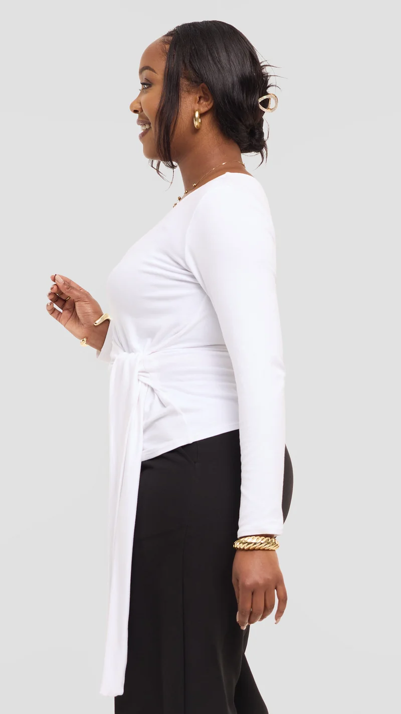 Vivo Tie Top in Jersey - White