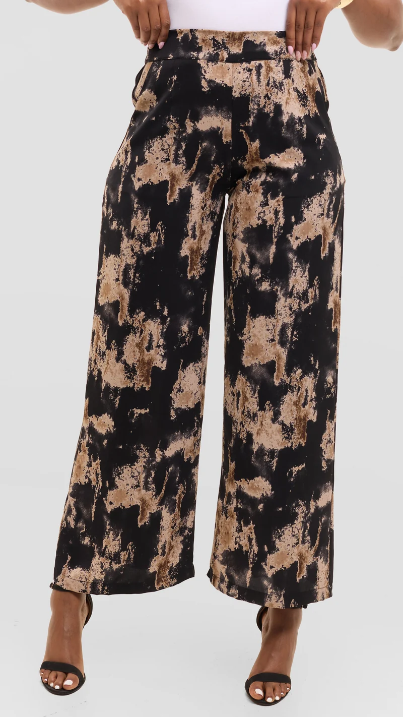 Vivo Straight Leg Pants in Crepe - Black / Brown Abstract Print