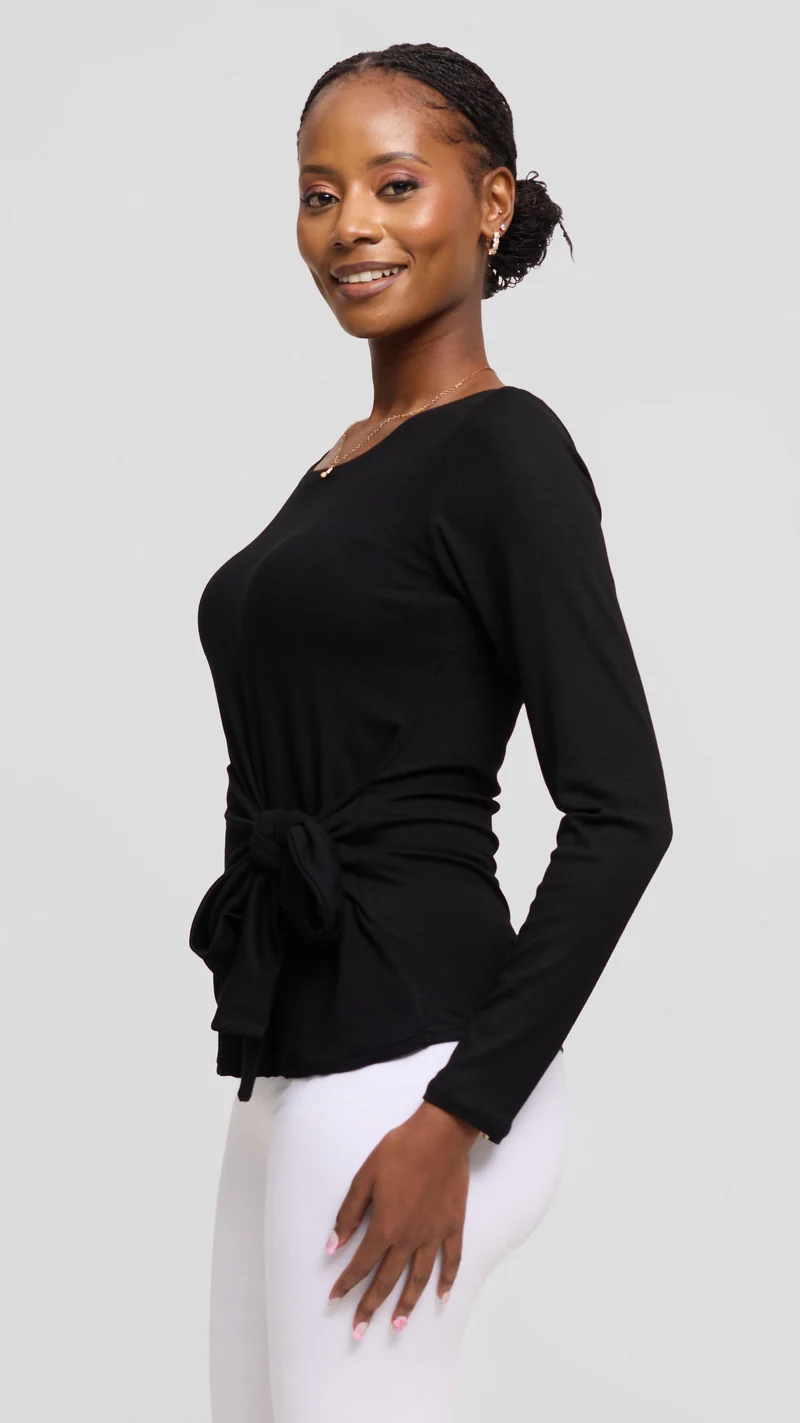 Vivo Tie Top in Jersey - Black
