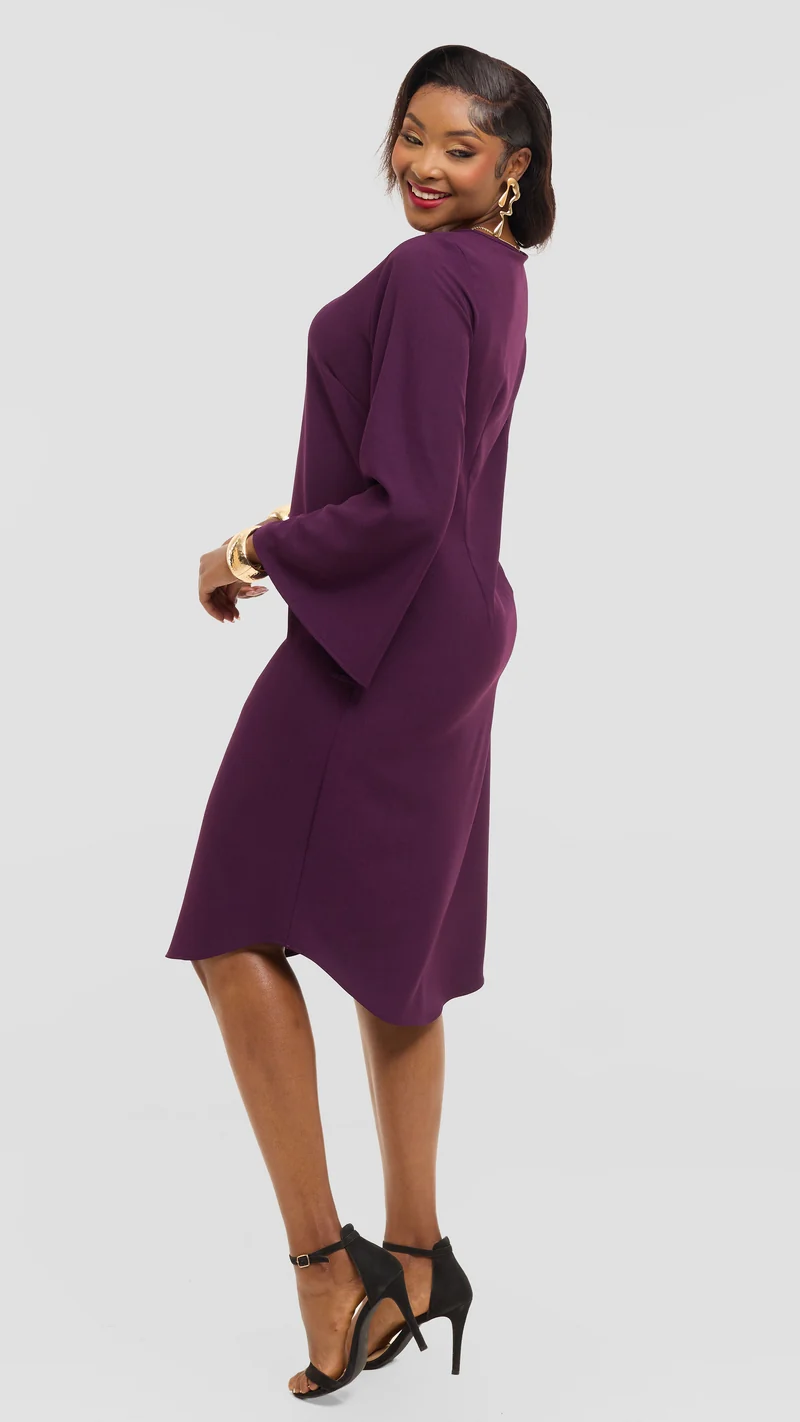 Vivo Jamila Slit Sleeve Dress in Crepe - Mulberry
