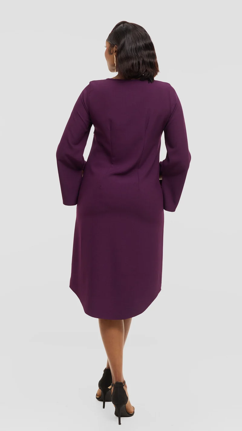 Vivo Jamila Slit Sleeve Dress in Crepe - Mulberry