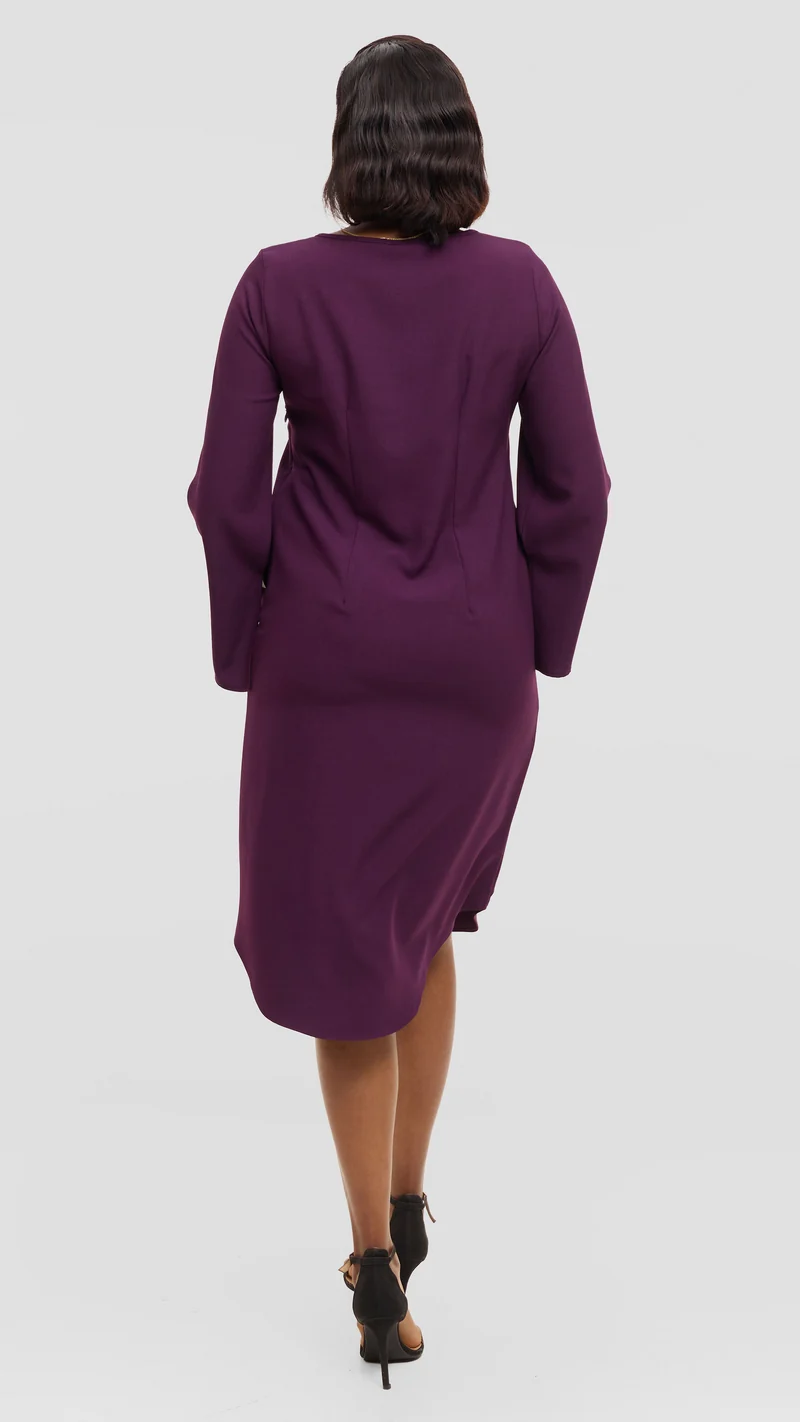 Vivo Jamila Slit Sleeve Dress in Crepe - Mulberry