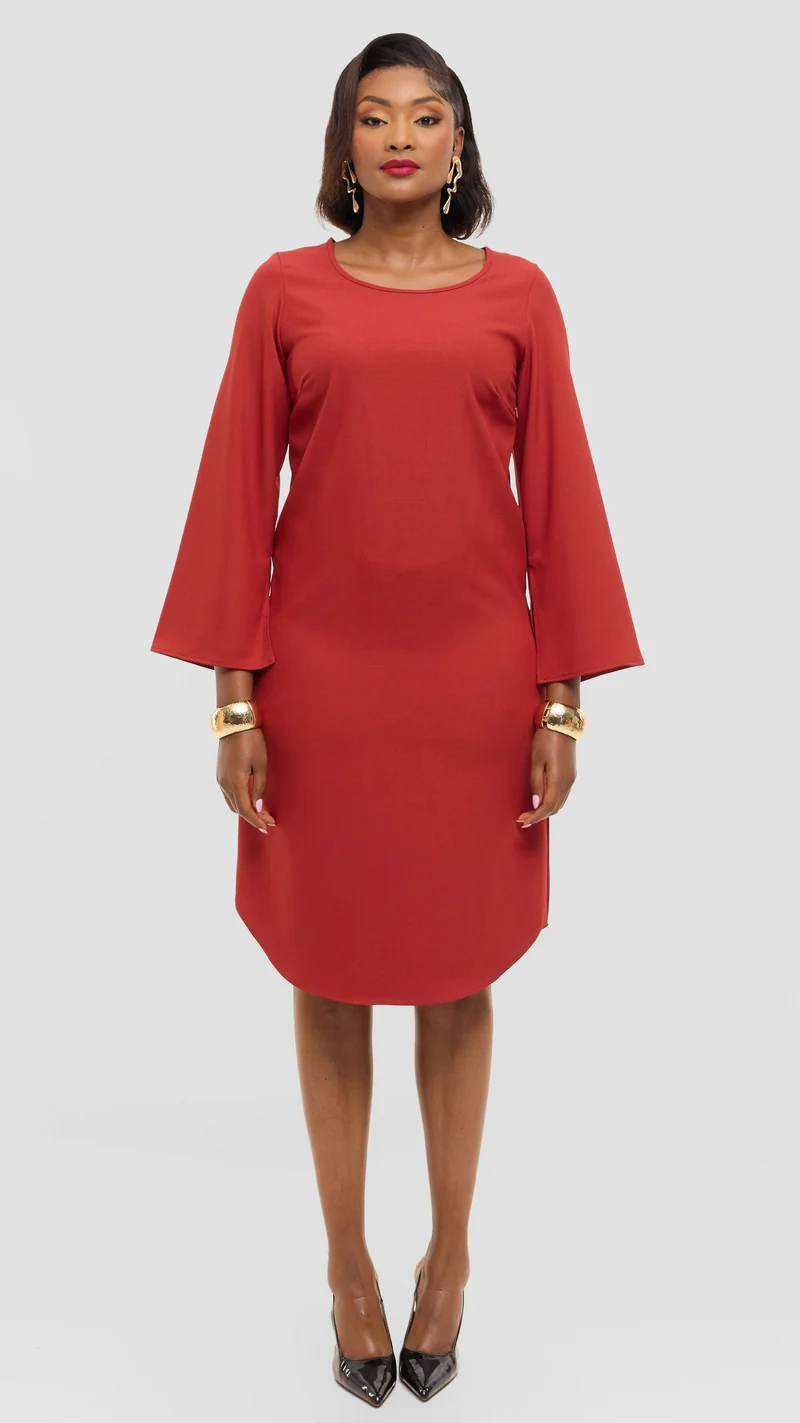 Vivo Jamila Slit Sleeve Dress in Crepe - Rust