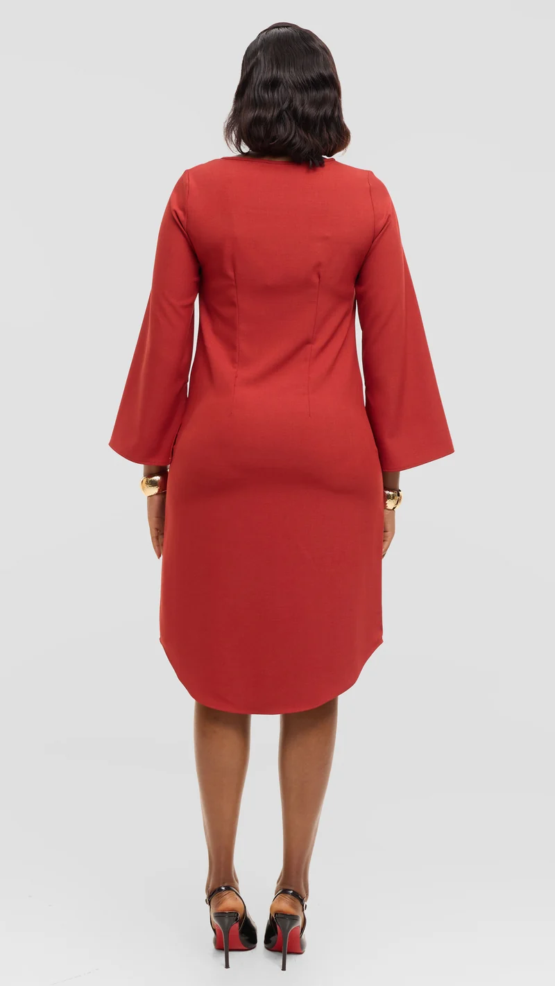 Vivo Jamila Slit Sleeve Dress in Crepe - Rust