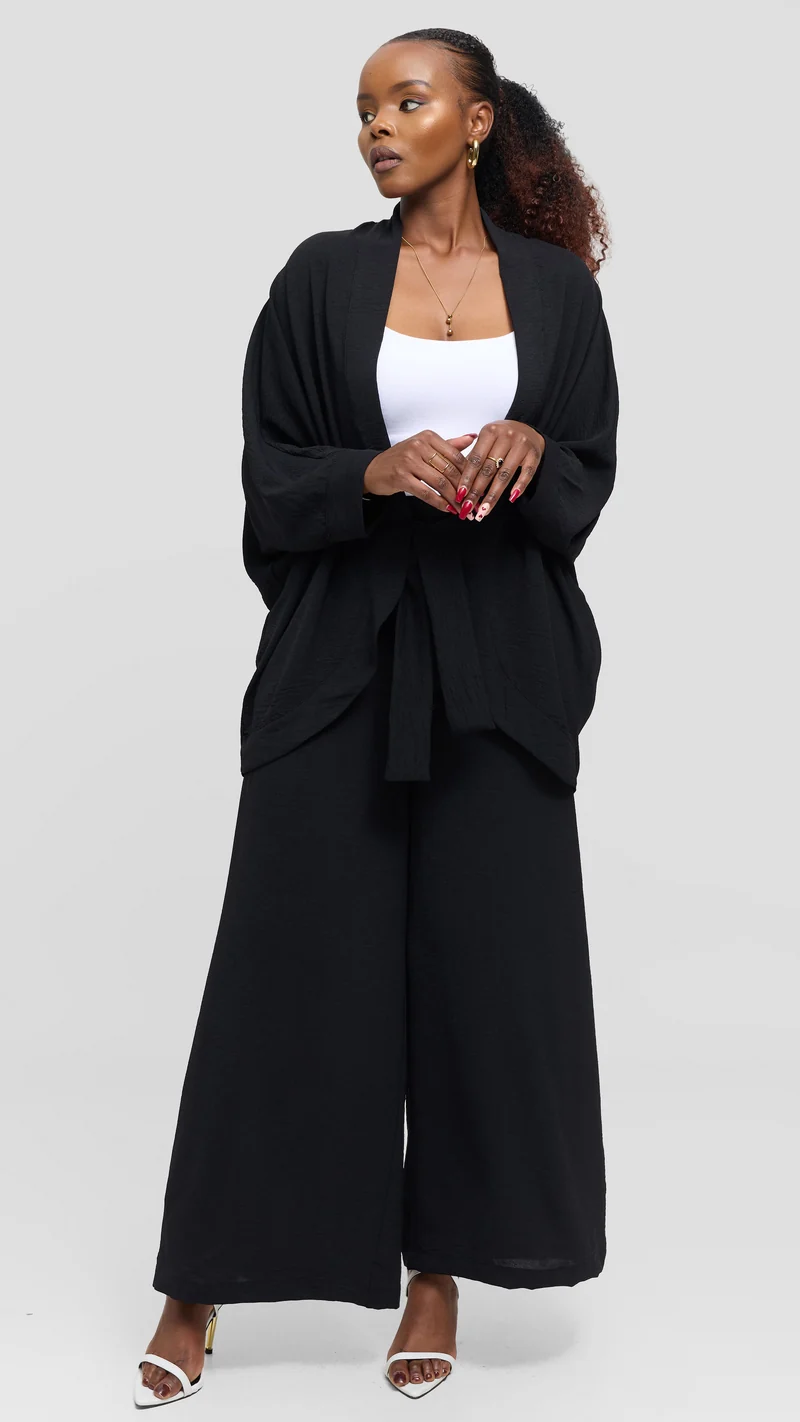 Vivo Tie Dolman Kimono in Textured Crepe - Black