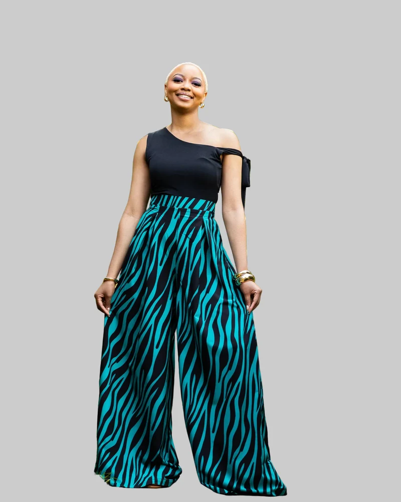 African Yuva Ocean Palazzo Pants - Green Print