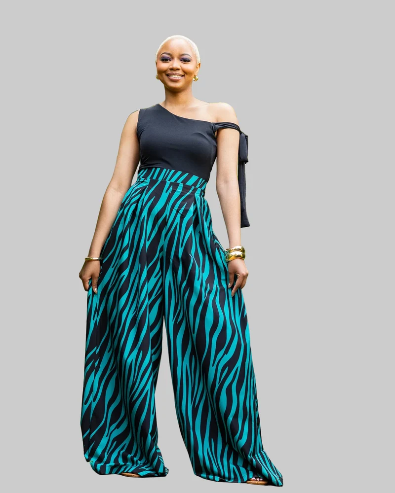 African Yuva Ocean Palazzo Pants - Green Print