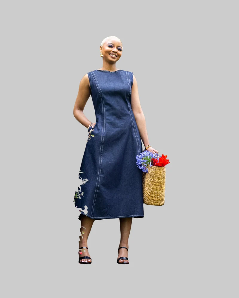 African Yuva Muse Midi Dress - Navy Blue