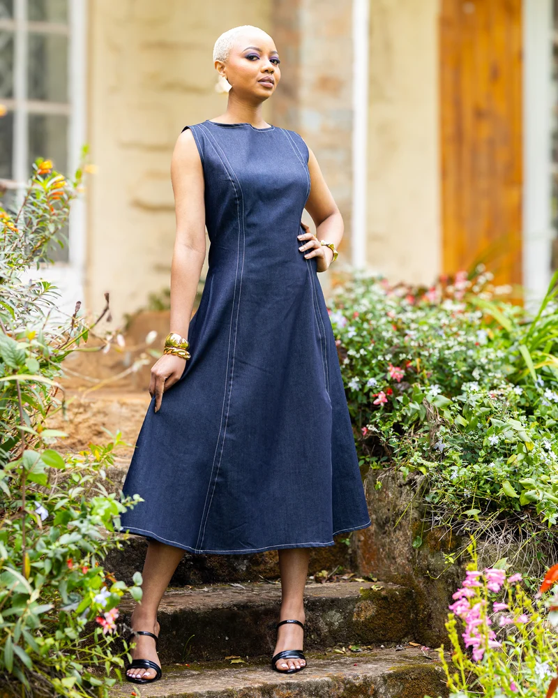 African Yuva Muse Midi Dress - Navy Blue