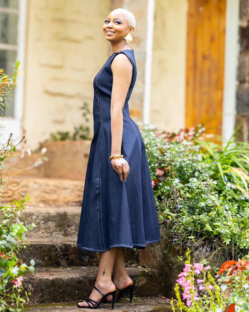 African Yuva Muse Midi Dress - Navy Blue
