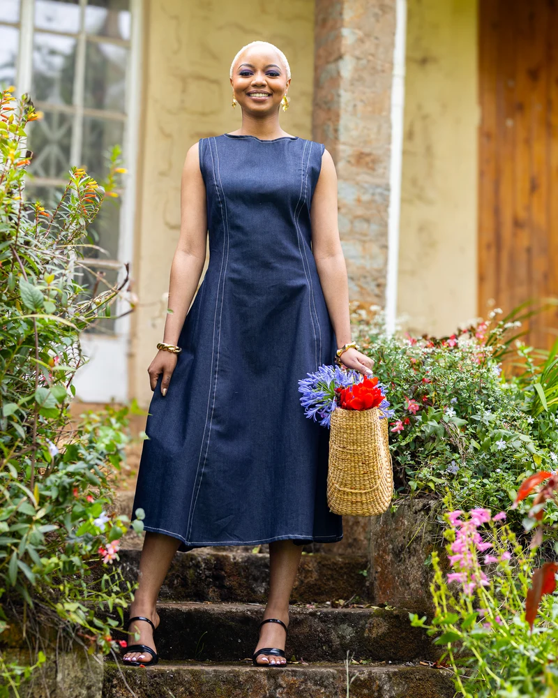 African Yuva Muse Midi Dress - Navy Blue