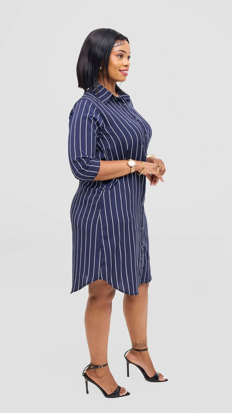 Salok Havilah Waini Shirt Dress - Navy Blue Stripes
